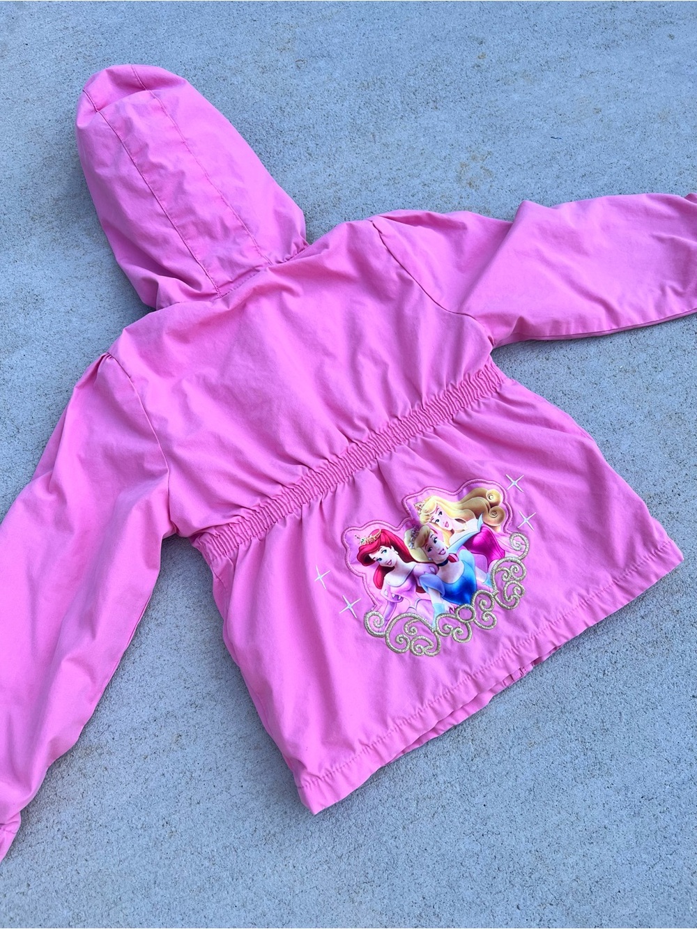 Y2K Pink Girls Hooded Rain Jacket with Embroidered Princess